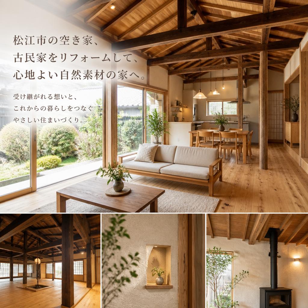 松江市の空き家、古民家をリフォームして、心地よい自然素材の家へ。