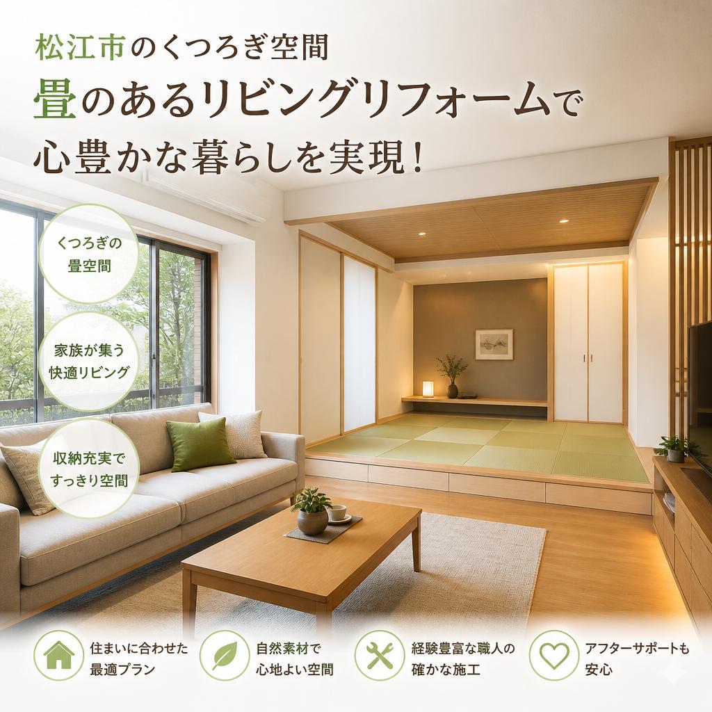松江市のくつろぎ空間、畳のあるリビングリフォームで心豊かな暮らしを実現！