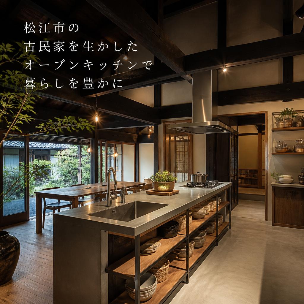 松江市の古民家を生かしたオープンキッチンで暮らしを豊かに