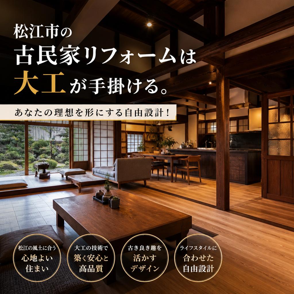 松江市の古民家リフォームは大工が手掛ける。あなたの理想を形にする自由設計！