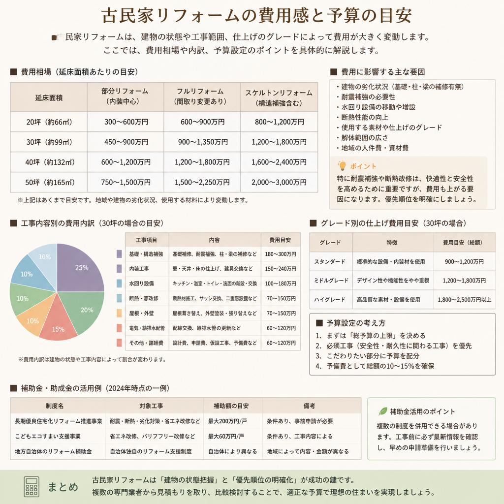 リフォームにかかる費用の目安