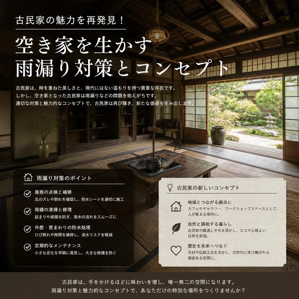 古民家の魅力を再発見！空き家を生かす雨漏り対策とコンセプト