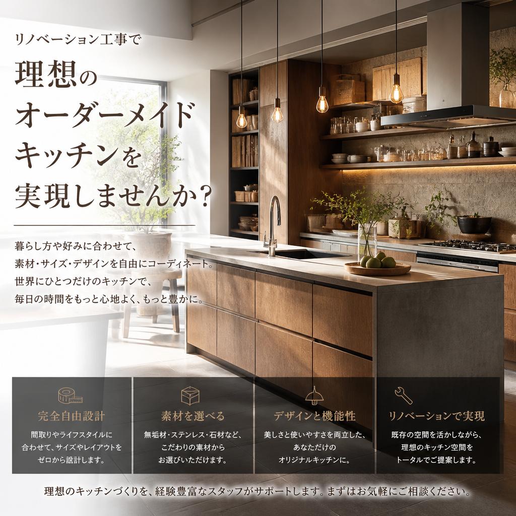 リノベーション工事で理想のオーダーメイドキッチンを実現しませんか？
